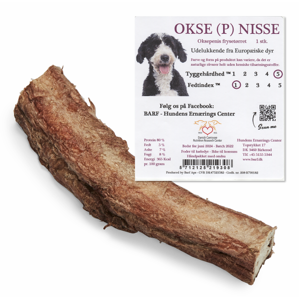 Frysetørret Oksepenis 1stk - Naturlige Hundesnacks - LISBETH'S HUNDEHUS