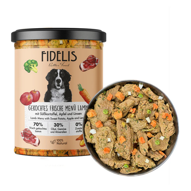 Fidelis friskt dampet menu med lam, s�d kartoffel, k�l og �ble 400g