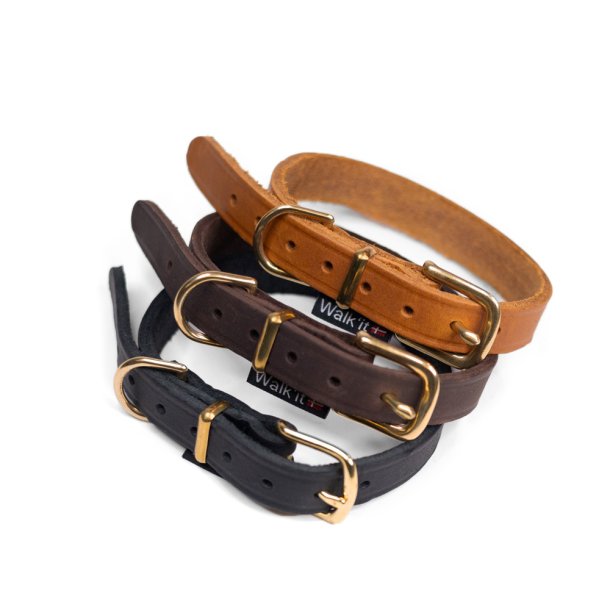 Walk it cognac lderhalsbnd m/ messing